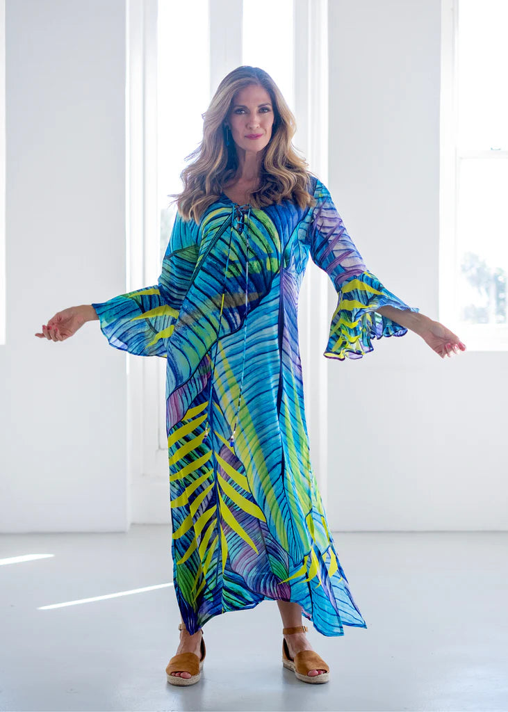 Iconic Ocean Collection - Angelica Dress in Blue and Green Leaves