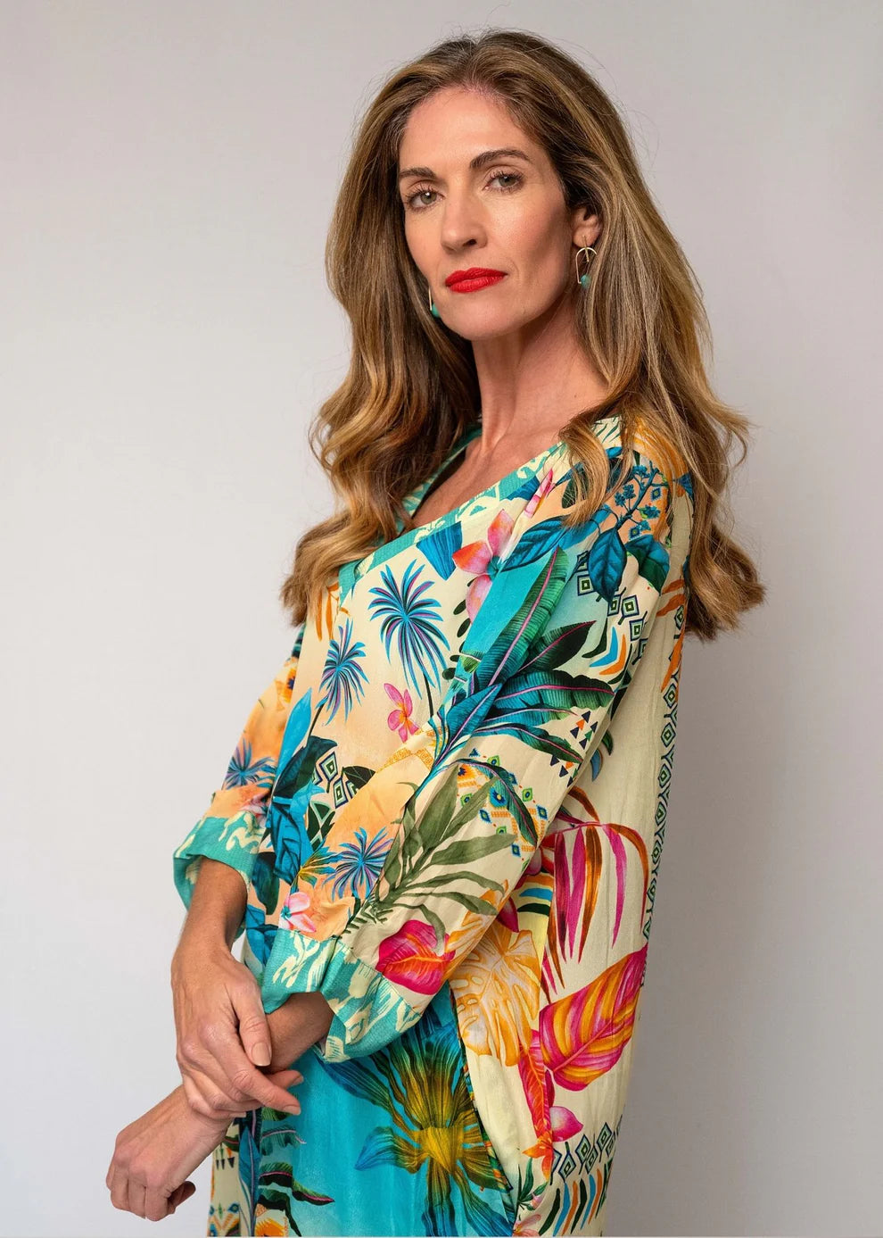 Iconic -Gloria Dress Tucked Sleeve | Tropical Sunset