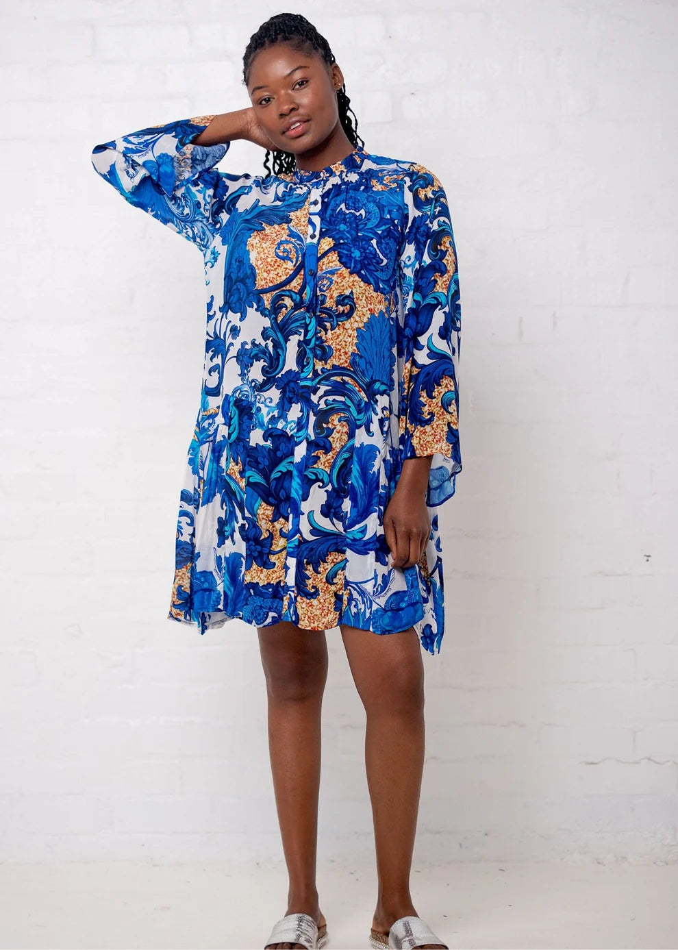 Iconic - Amalfi Dress | Blue & Gold Fleur de Lys