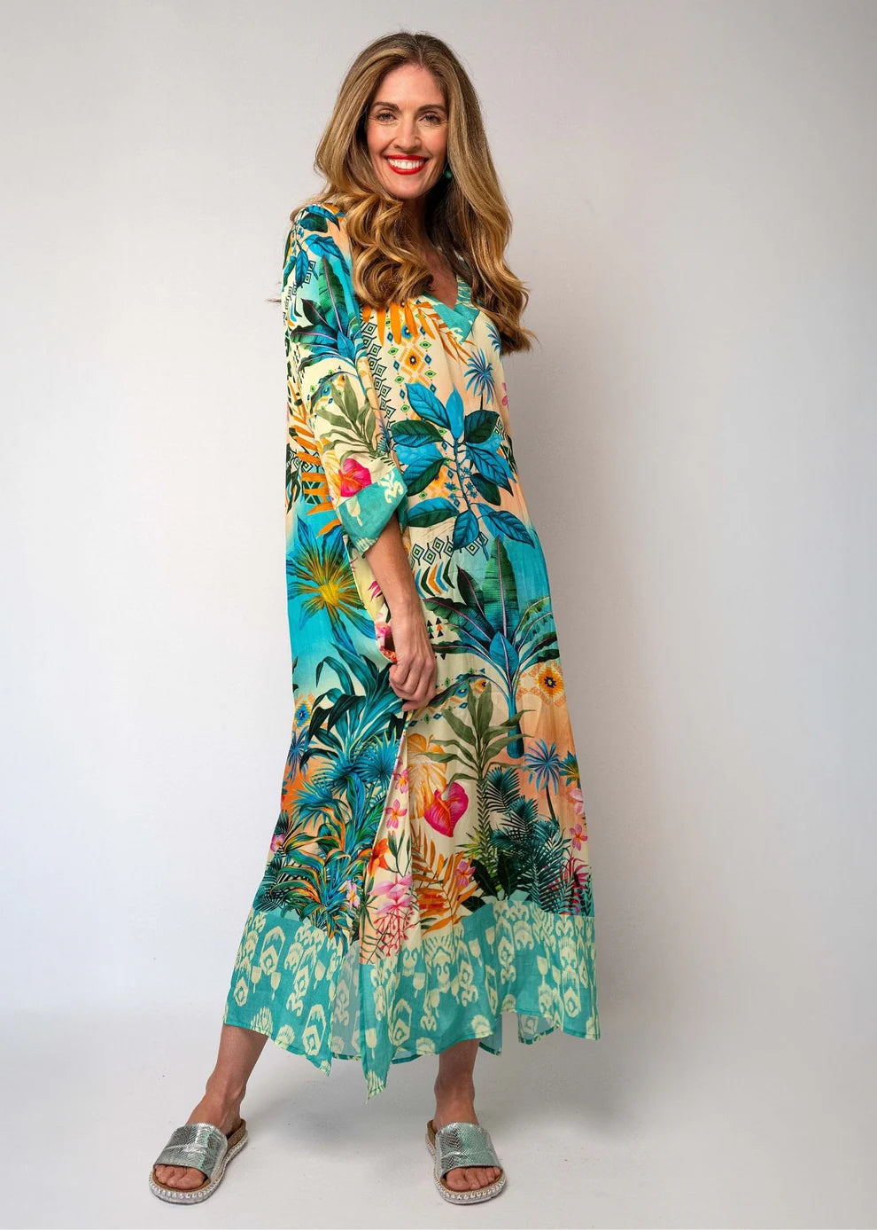 Iconic -Gloria Dress Tucked Sleeve | Tropical Sunset