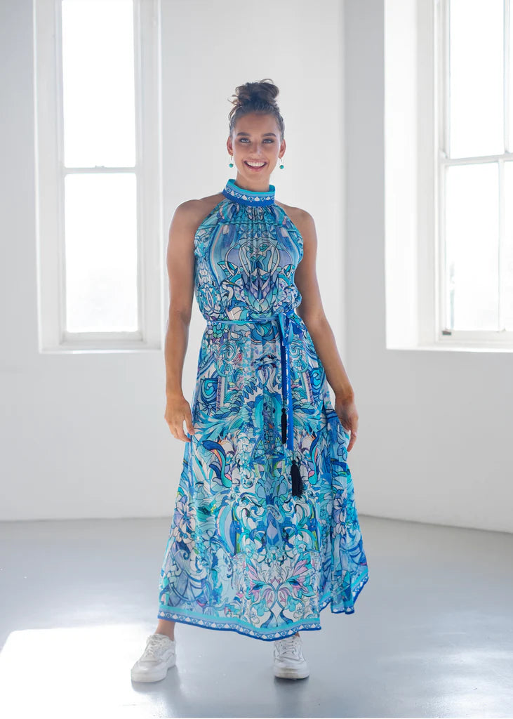 Iconic Ocean Collection -  Brooke Dress in Turqoise & Blue Bird