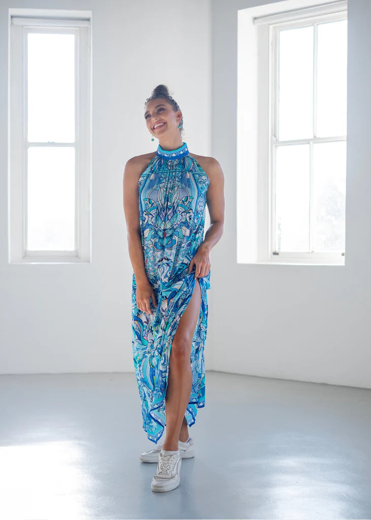 Iconic Ocean Collection -  Brooke Dress in Turqoise & Blue Bird