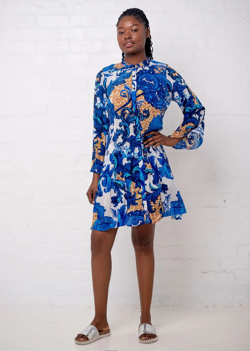 Iconic - Amalfi Dress | Blue & Gold Fleur de Lys