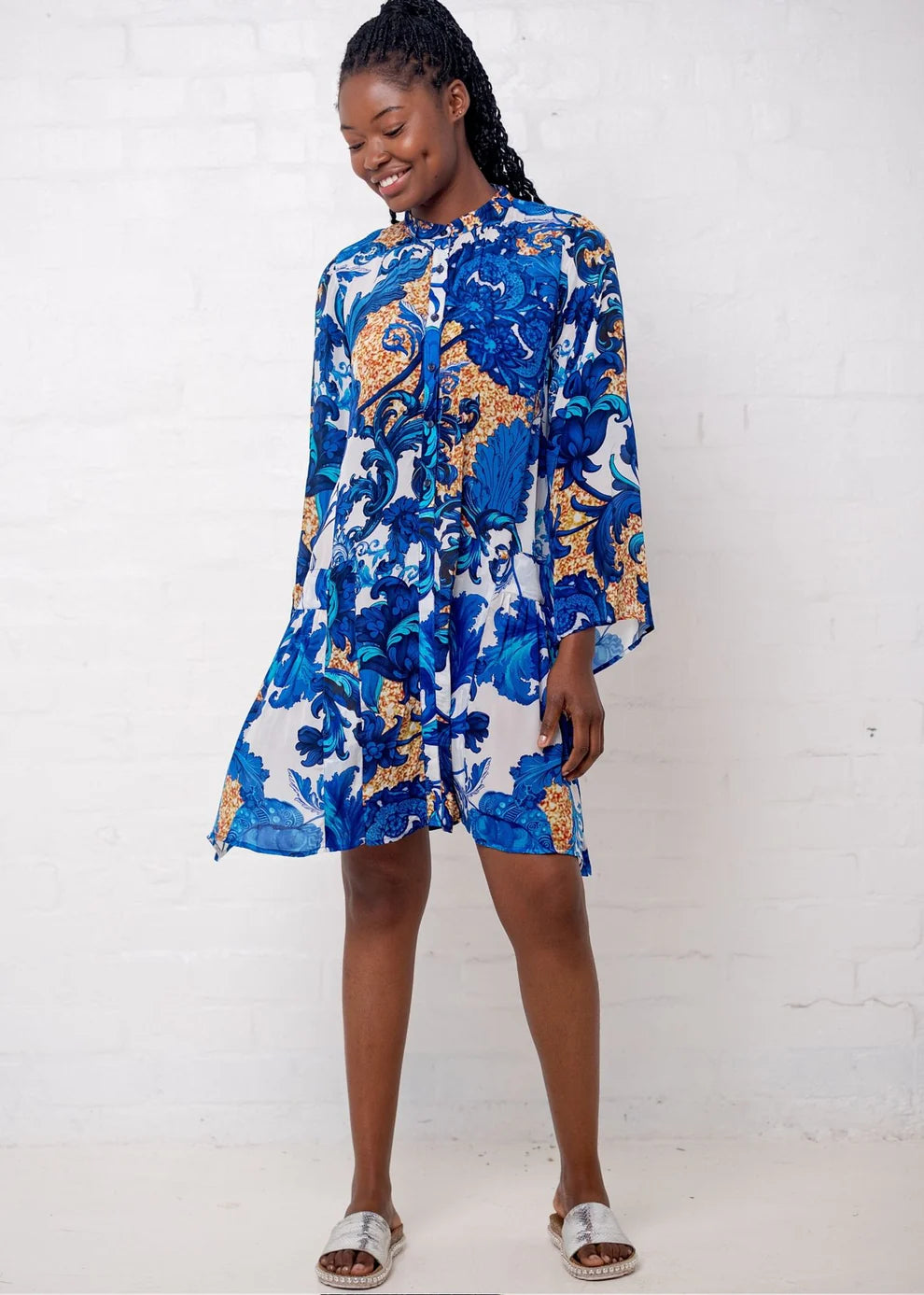 Iconic - Amalfi Dress | Blue & Gold Fleur de Lys