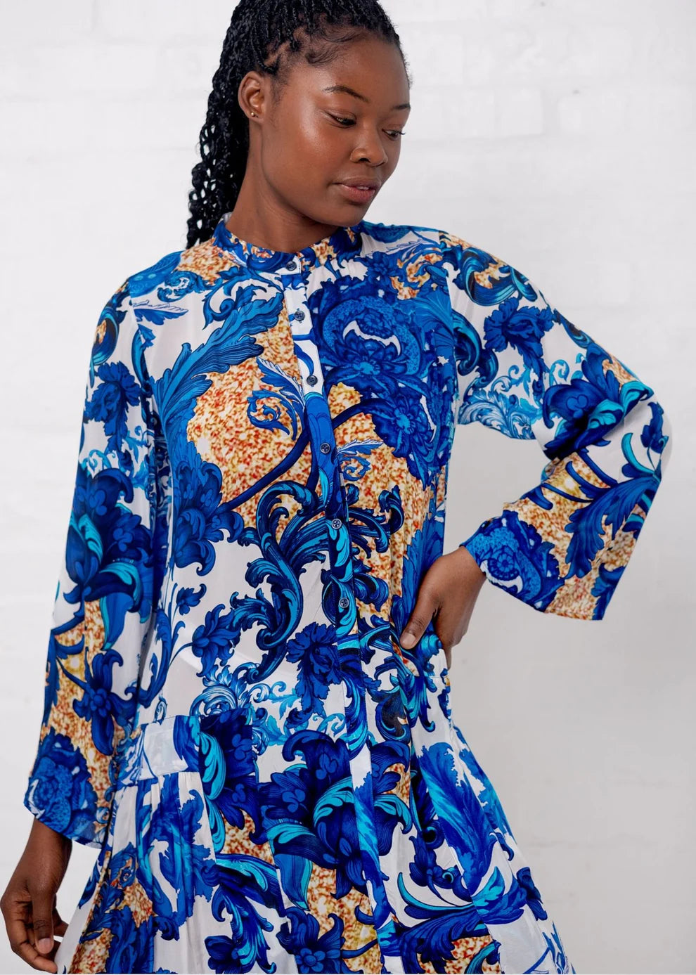 Iconic - Amalfi Dress | Blue & Gold Fleur de Lys