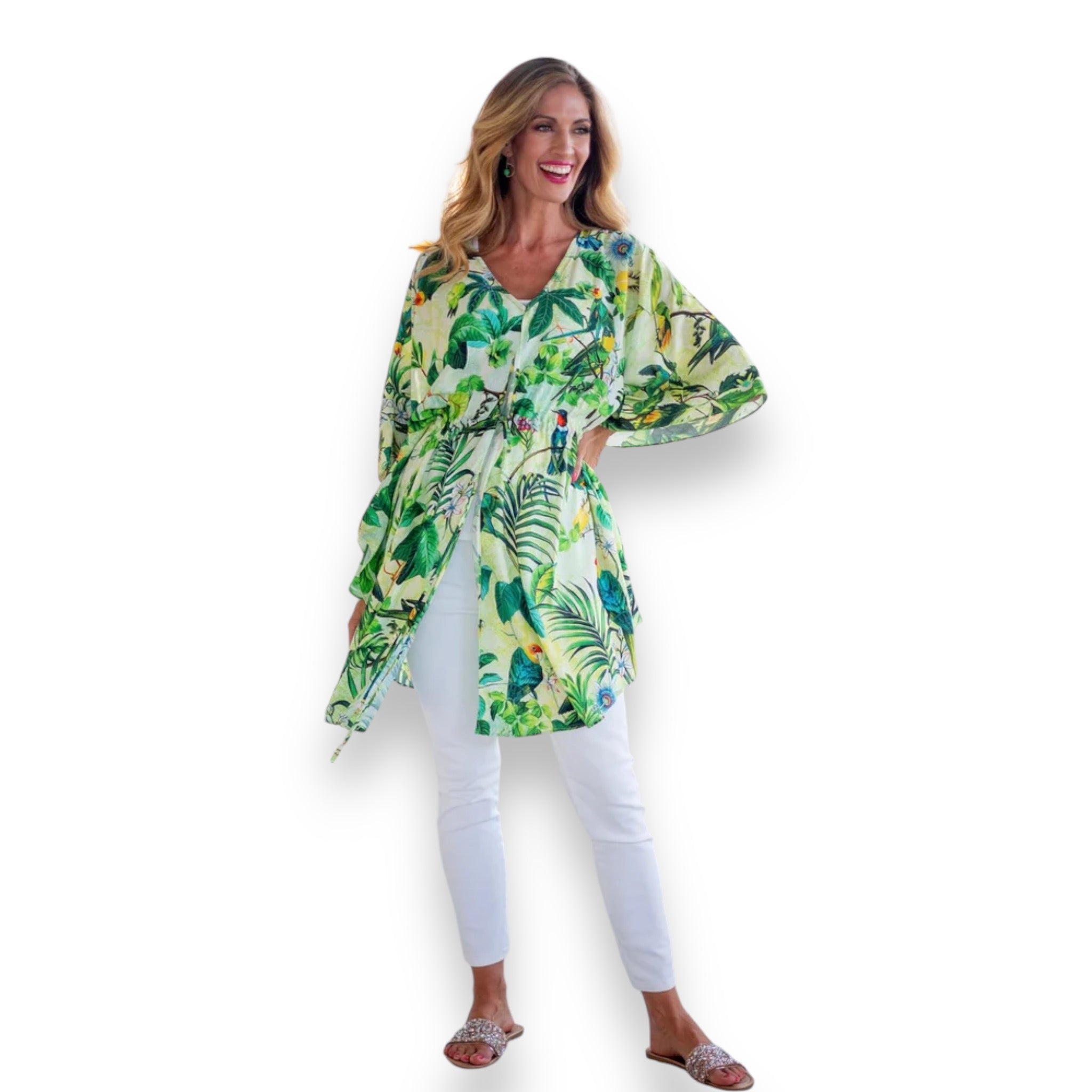 Iconic Ocean Collection - Lara Kaftan in Green Parrot Free Size