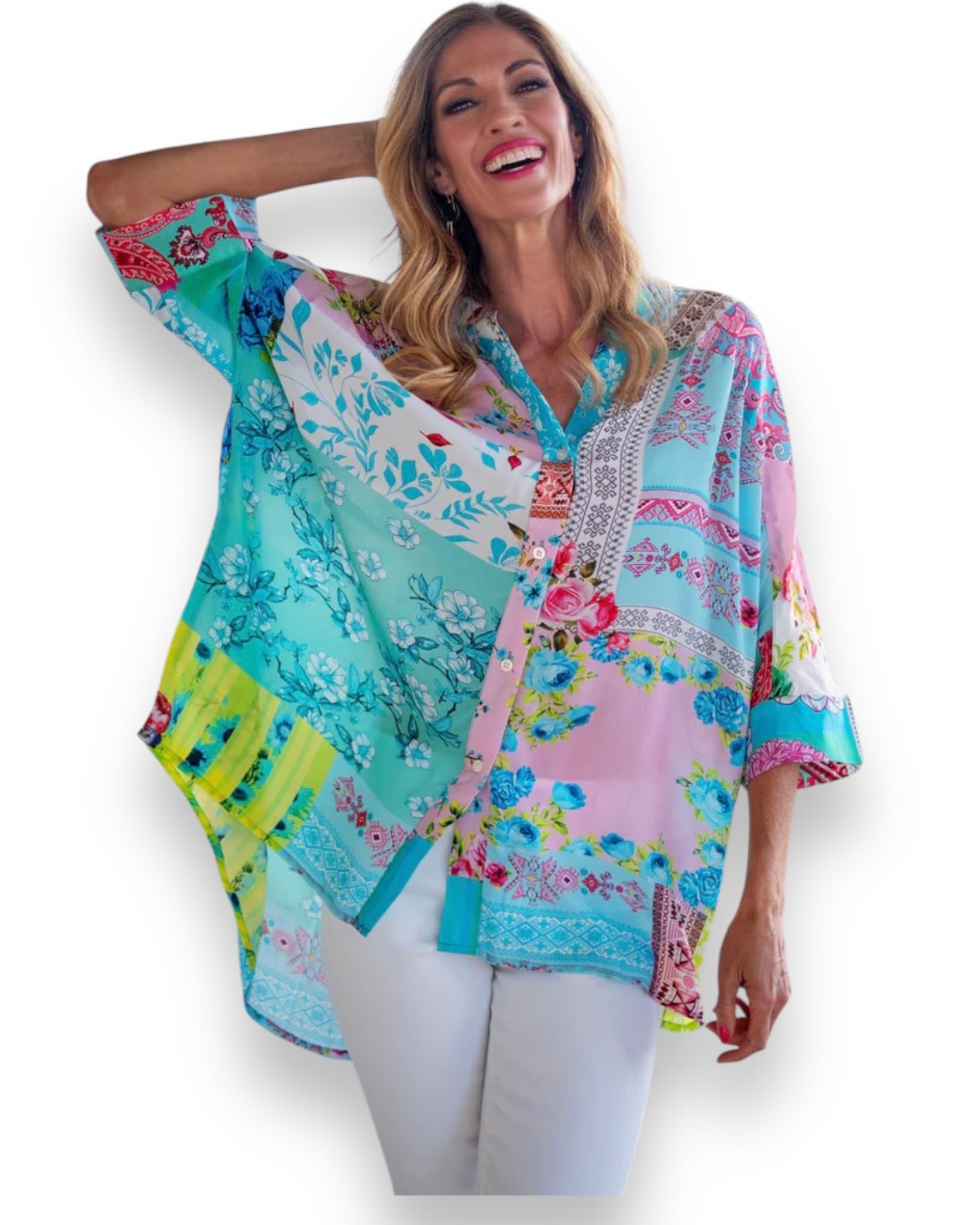 Iconic Ocean Collection - Mykonos blouse in Blue Rose Free Size