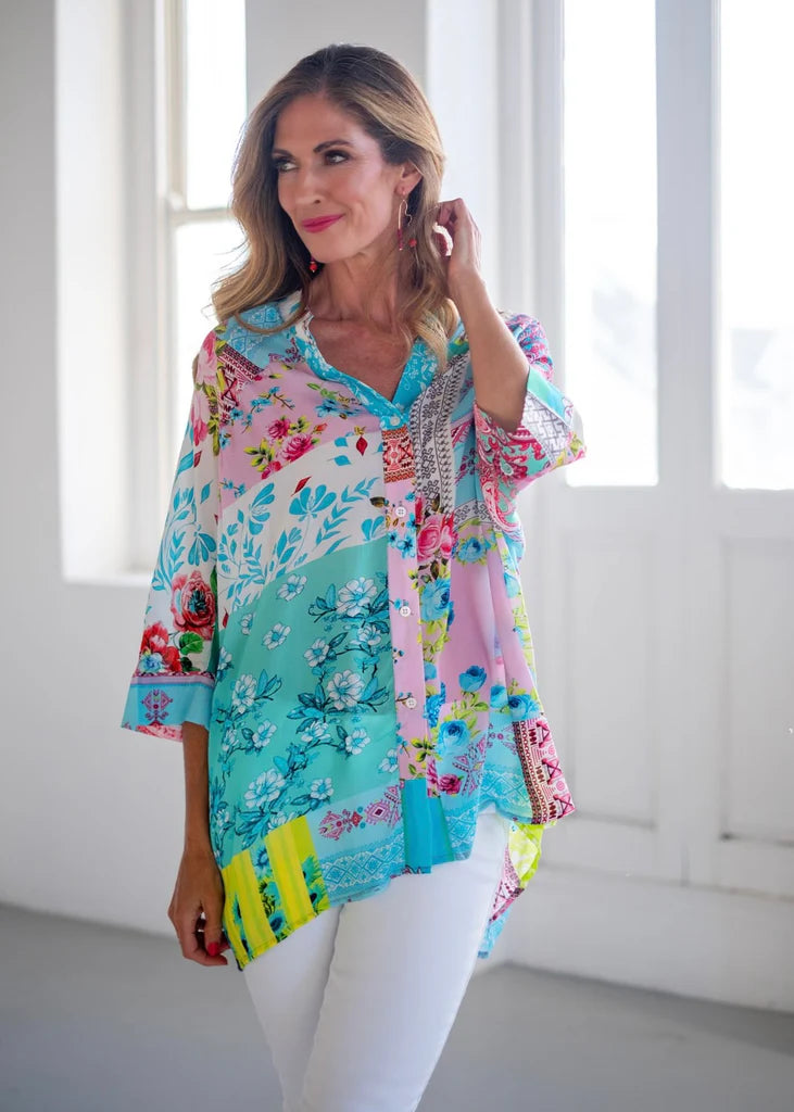 Iconic Ocean Collection - Mykonos blouse in Blue Rose Free Size