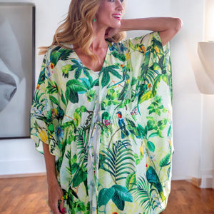 Iconic Ocean Collection - Lara Kaftan in Green Parrot Free Size