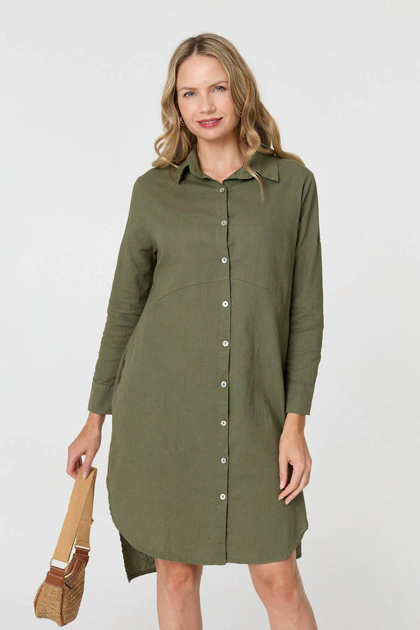 Stella Morgan -Linen Shirt Dress | Khaki