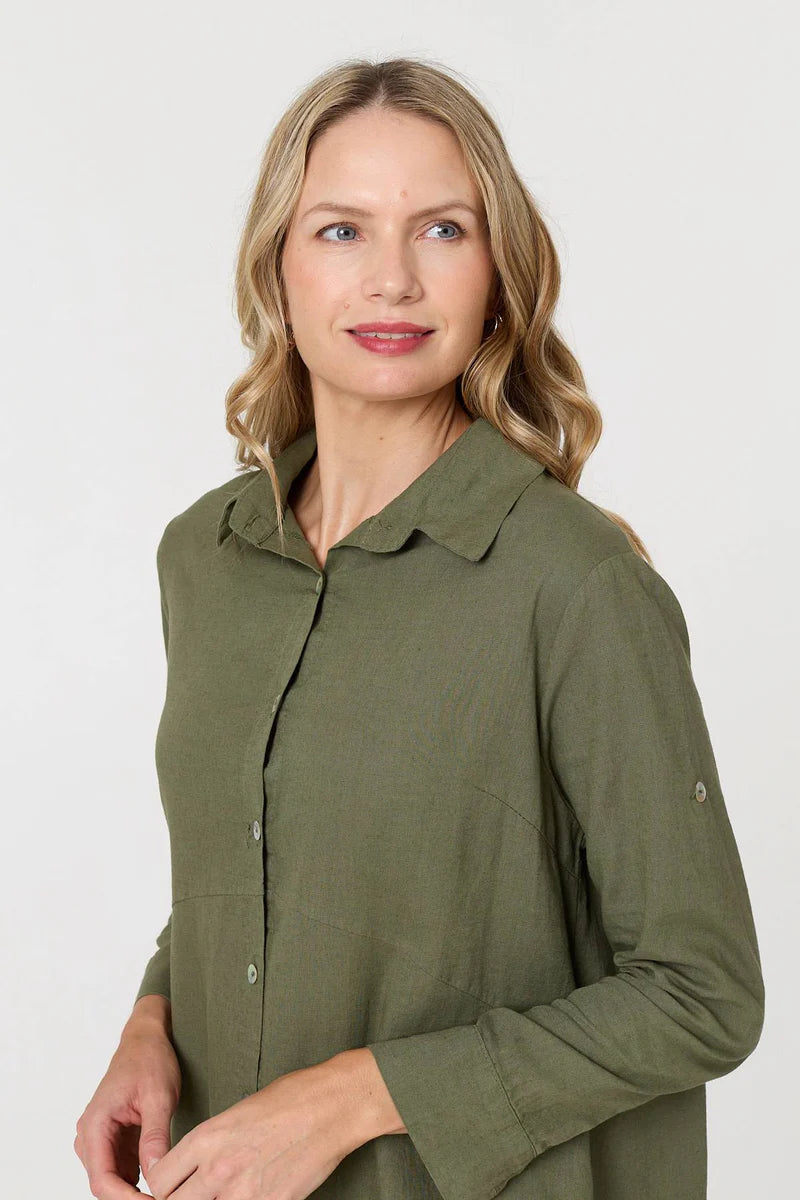 Stella Morgan -Linen Shirt Dress | Khaki