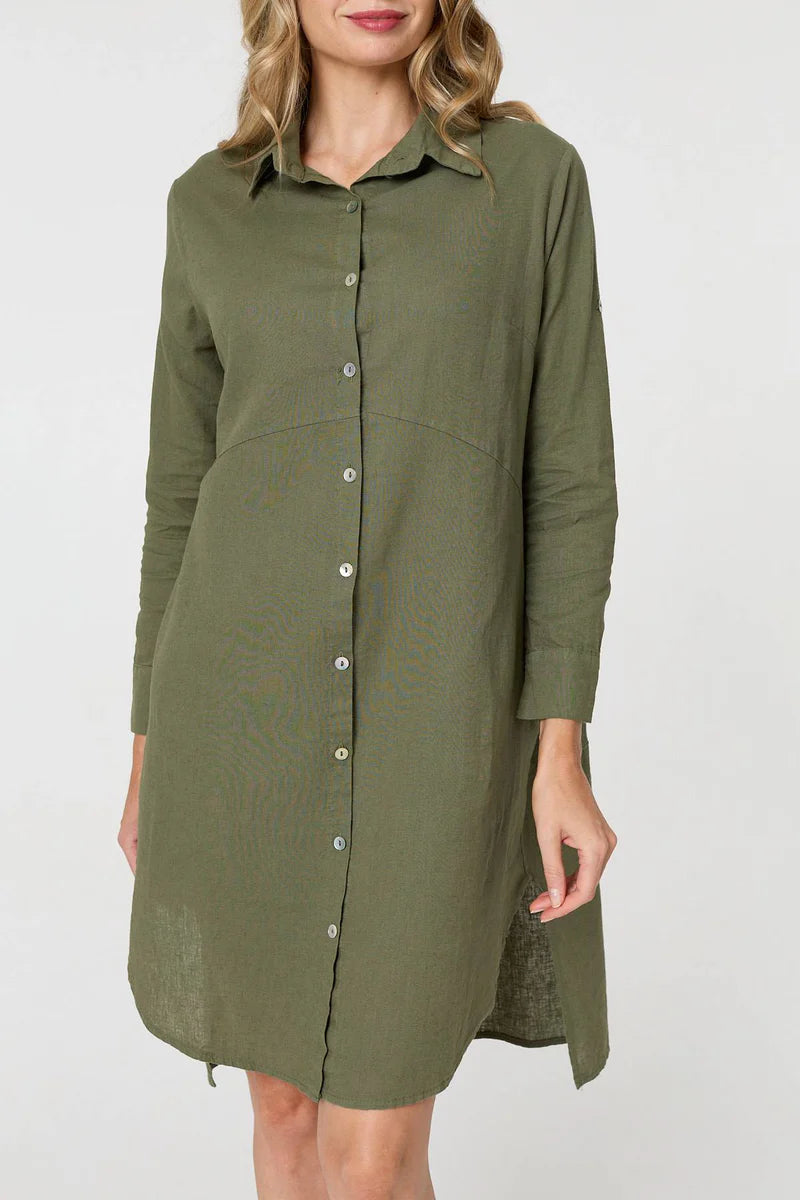 Stella Morgan -Linen Shirt Dress | Khaki