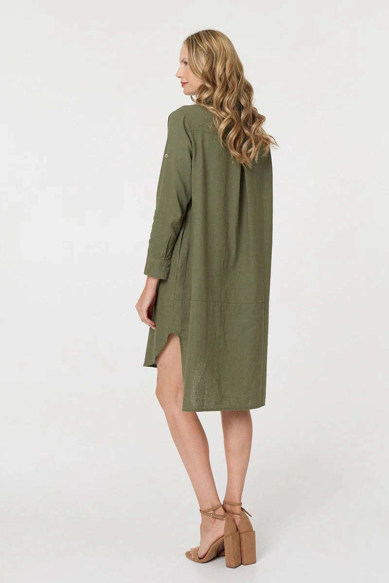 Stella Morgan -Linen Shirt Dress | Khaki