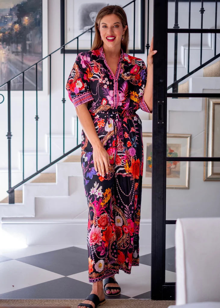 Iconic Sea Breeze Collection - Vera Pants suit, Black and Pink Floral