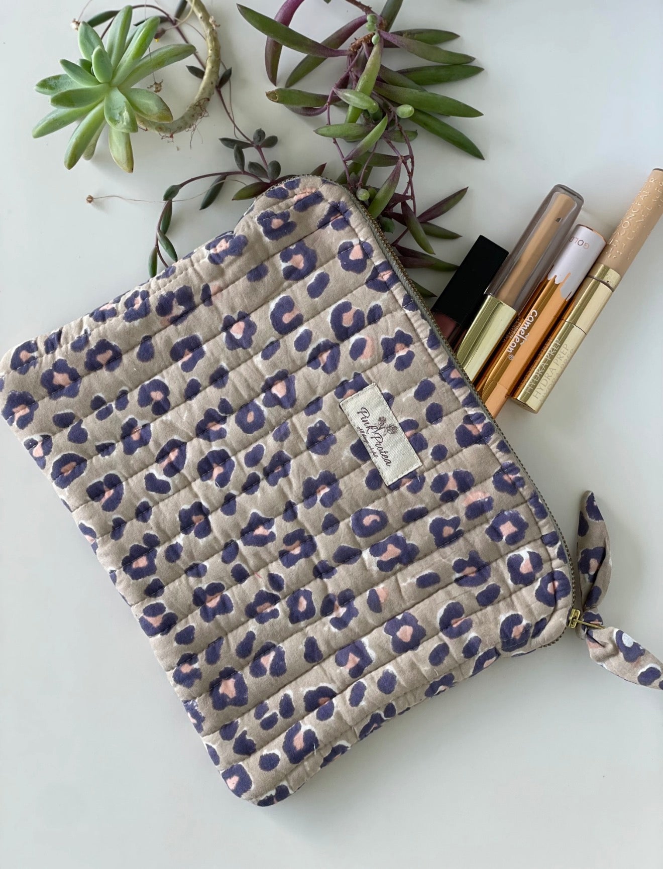 Pink Protea - Quilted Make Up Bag