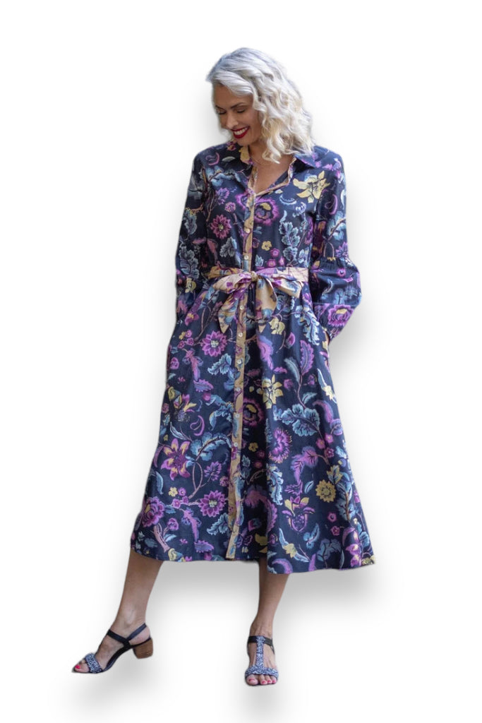 Iconic - J-LO Dress winter sleeve , Mauve and mustard floral