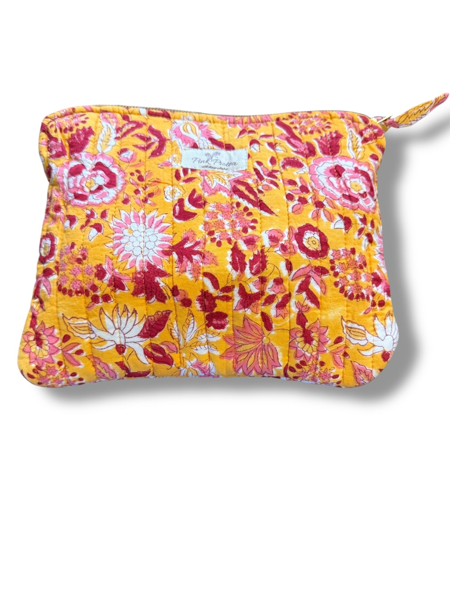 Pink Protea - Quilted Make Up Bag