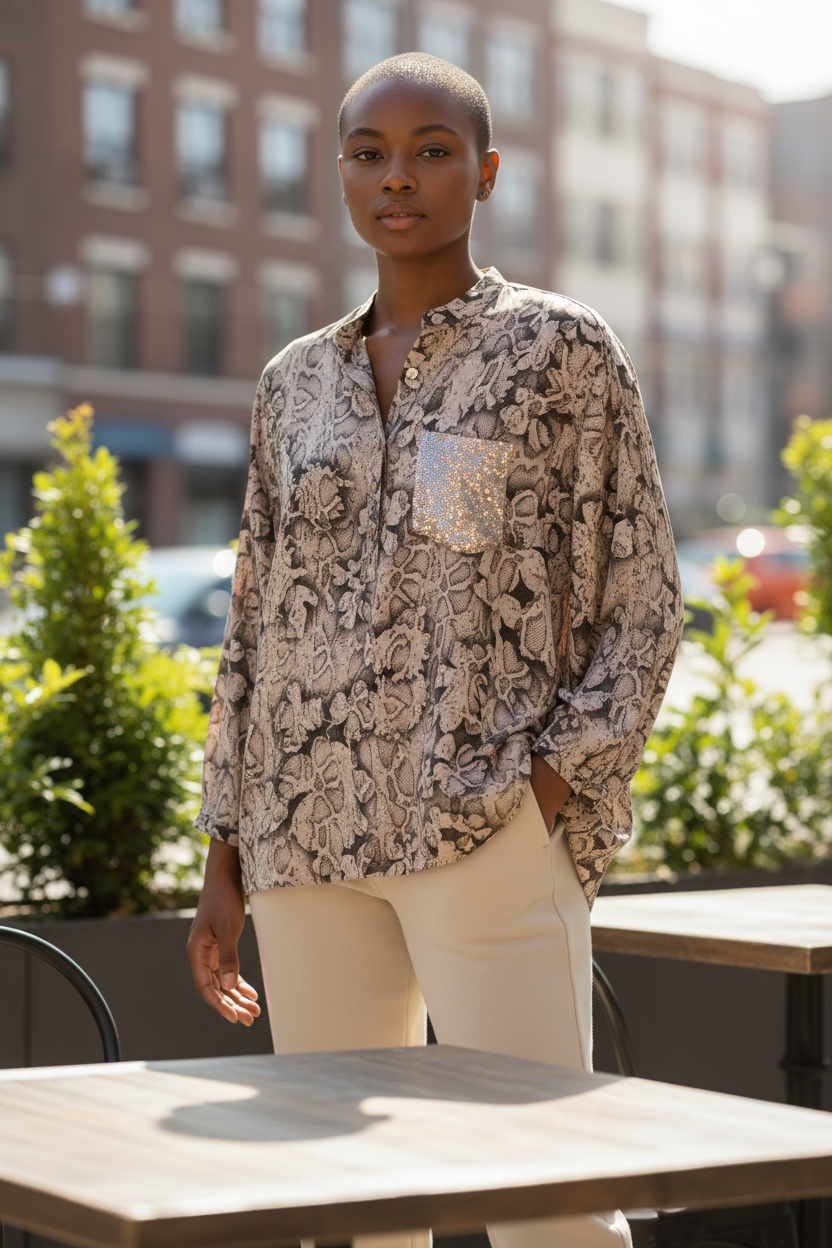 Iconic Italian Collection | Snake Stone Blouse w/Sequins