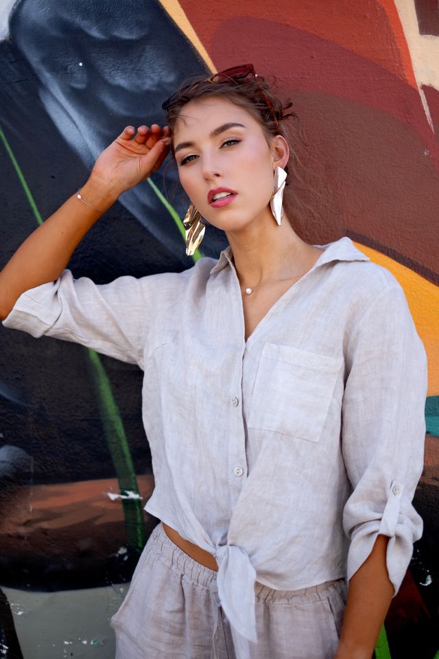 Iconic Italian Collection | Linen Tie Blouse