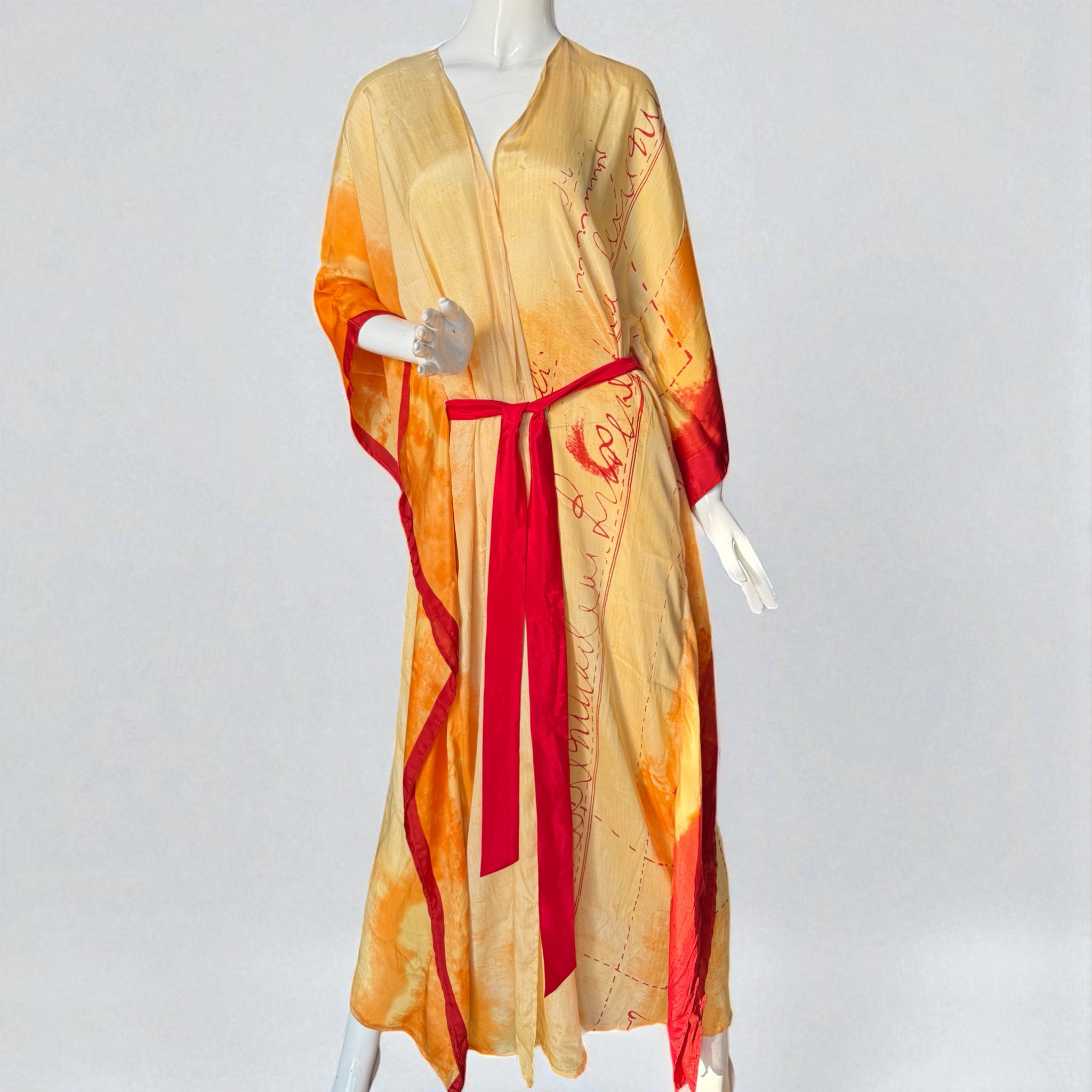 Pineapples & Dragonflies - Kimono | Orange Dune with Red Silk Belt