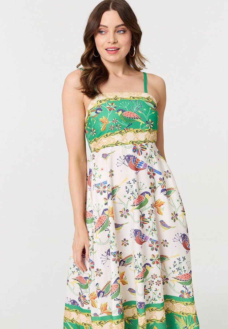 Stella Morgan - Strap Maxi Dress with bird detail in print - Green