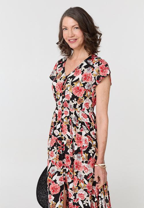 Stella Morgan -  Flutter Sleeve Button Through Maxi Dress