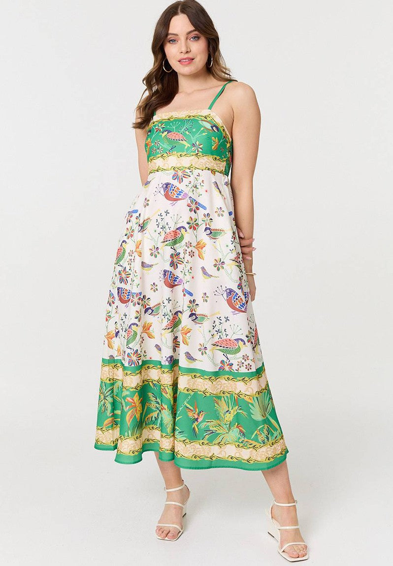 Stella Morgan - Strap Maxi Dress with bird detail in print - Green