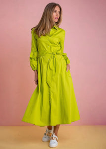 Iconic - J-LO Dress winter sleeve ,Wild lime poplin